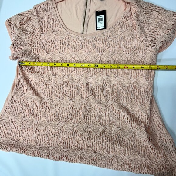 MSRP $48 Verve ami Blouse Women's Plus Sz 1X Lace Overlay Short Sleeve Peach Top - Picture 8 of 9